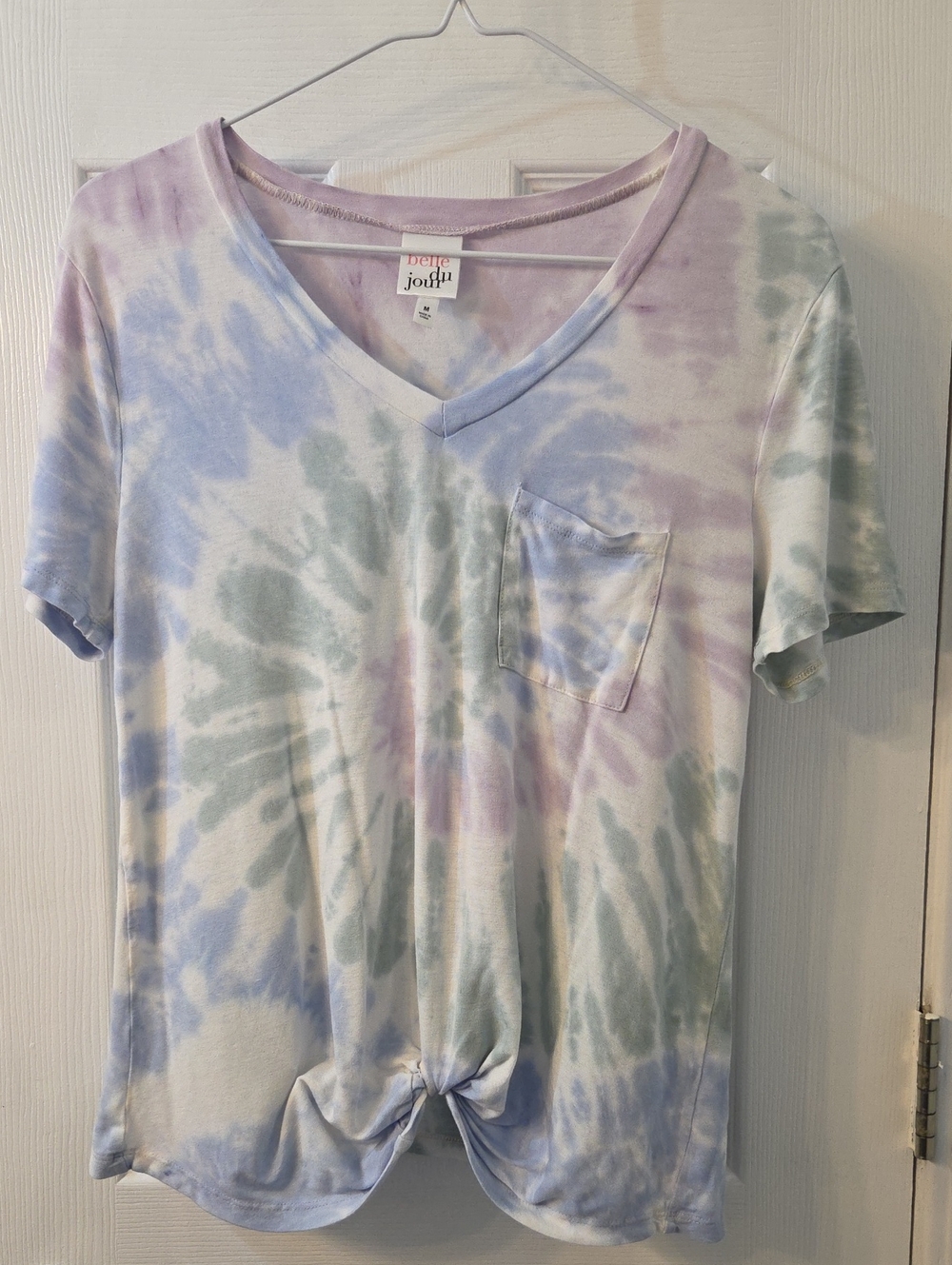 Belle Du Jour Pastel Tie-Dye V-Neck Tee in Blue, Lavender, Sage